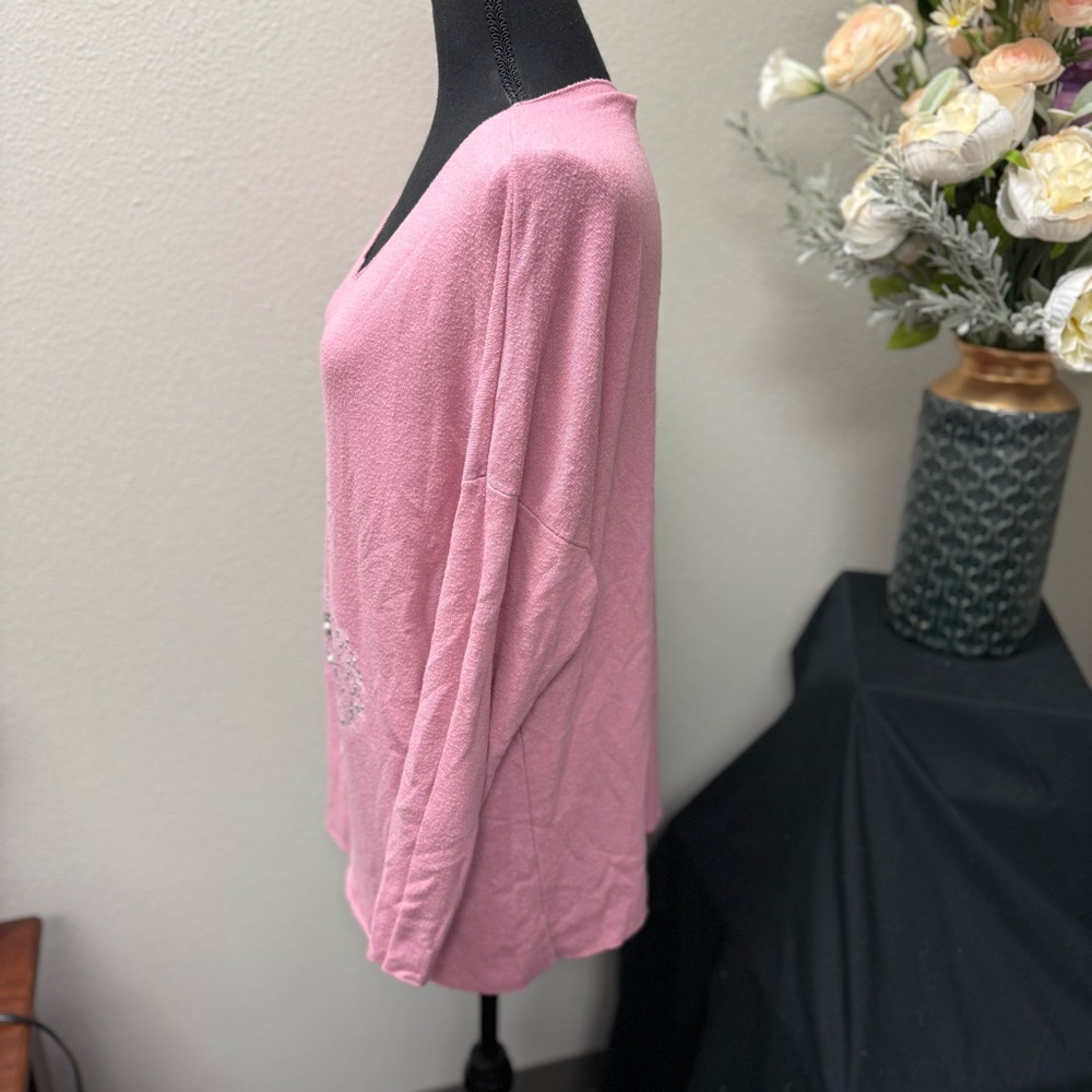 Made in Italy Pink Embellished Dandelion Sweater – Viscose/Wool Blend, Size L - Picture 2 of 7